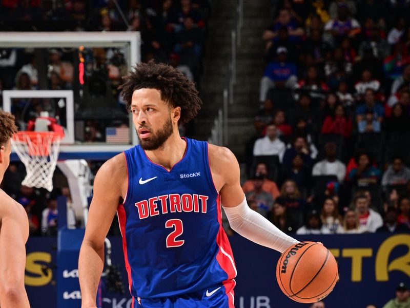 DETROIT, MI - NOVEMBER 8: Cade Cunningham #2 of the Detroit Pistons dribbles the ball during the game against the Atlanta Hawks on November  8, 2024 at Little Caesars Arena in Detroit, Michigan. NOTE TO USER: User expressly acknowledges and agrees that, by downloading and/or using this photograph, User is consenting to the terms and conditions of the Getty Images License Agreement. Mandatory Copyright Notice: Copyright 2024 NBAE (Photo by Chris Schwegler/NBAE via Getty Images)