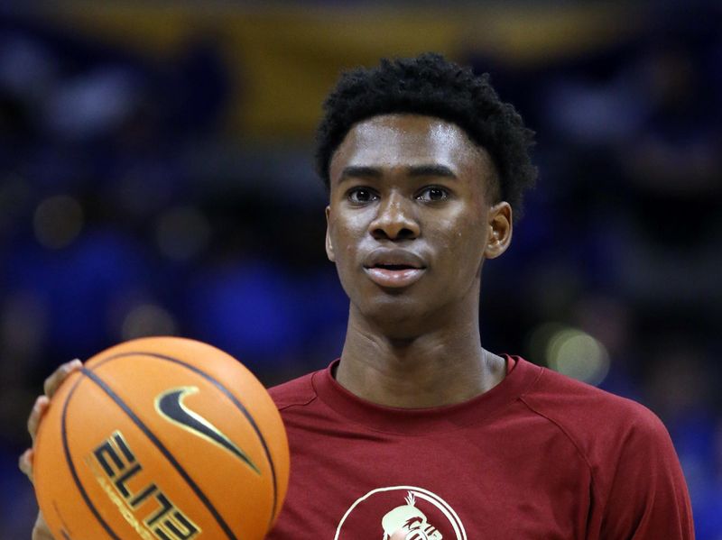 Jan 21, 2023; Pittsburgh, Pennsylvania, USA; Florida State Seminoles forward Sola Adebisi (51) warms up before the game against the Pittsburgh Panthers at the Petersen Events Center. Mandatory Credit: Charles LeClaire-USA TODAY Sports