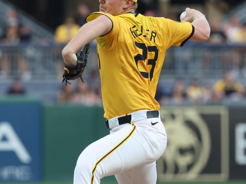 Sep 19, 2025; Pittsburgh, Pennsylvania, USA;  Pittsburgh Pirates starting pitcher Mitch Keller (23) delivers a pitch  against the Athletics during the first inning at PNC Park. Mandatory Credit: Charles LeClaire-Imagn Images