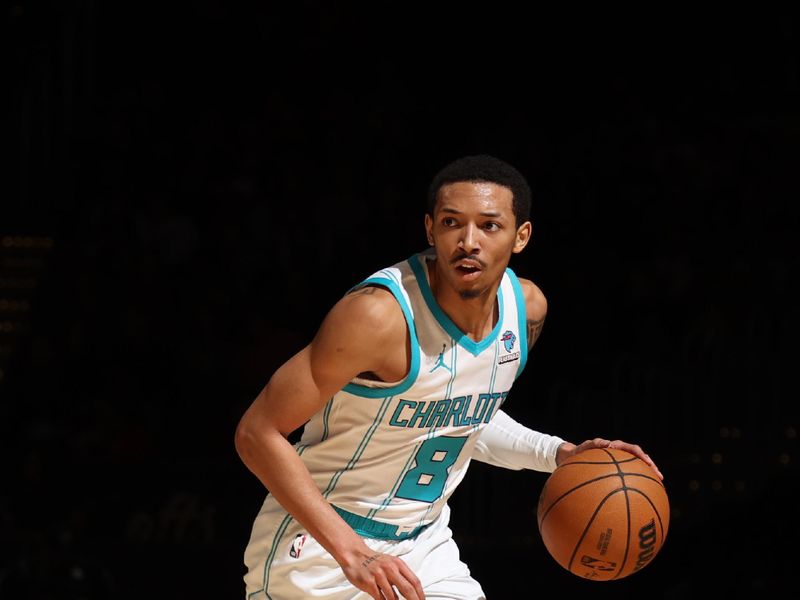 WASHINGTON, DC -? MARCH 8: Nick Smith Jr. #8 of the Charlotte Hornets handles the ball during the game  on March 8, 2024 at Capital One Arena in Washington, DC. NOTE TO USER: User expressly acknowledges and agrees that, by downloading and or using this Photograph, user is consenting to the terms and conditions of the Getty Images License Agreement. Mandatory Copyright Notice: Copyright 2024 NBAE (Photo by Stephen Gosling/NBAE via Getty Images)