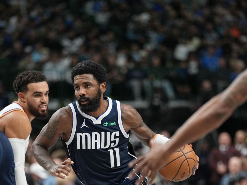 DALLAS, TX - NOVEMBER 8: Kyrie Irving #11 of the Dallas Mavericks dribbles the ball during the game against the Phoenix Suns on November 6, 2024 at the American Airlines Center in Dallas, Texas. NOTE TO USER: User expressly acknowledges and agrees that, by downloading and or using this photograph, User is consenting to the terms and conditions of the Getty Images License Agreement. Mandatory Copyright Notice: Copyright 2024 NBAE (Photo by Glenn James/NBAE via Getty Images)