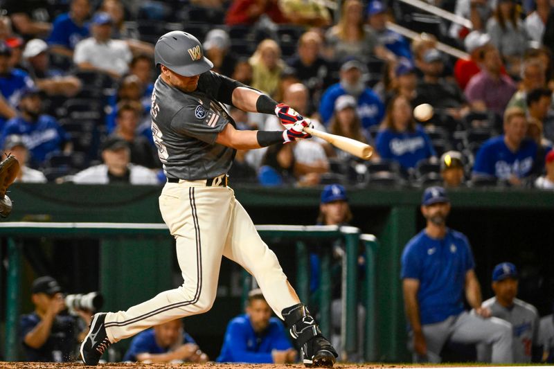 Sep 9, 2023; Washington, District of Columbia, USA; Washington Nationals designated hitter Lane Thomas (28) hits a two run home run against the Los Angeles Dodgers during the seventh inning at Nationals Park. Mandatory Credit: Brad Mills-USA TODAY Sports