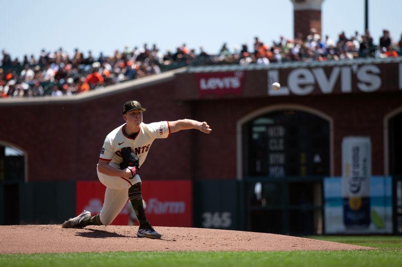 May 18, 2024; San Francisco, California, USA; San Francisco Giants starting pitcher Kyle Harrison (45) delivers a pitch against the Colorado Rockies during the second inning at Oracle Park. Mandatory Credit: D. Ross Cameron-USA TODAY Sports