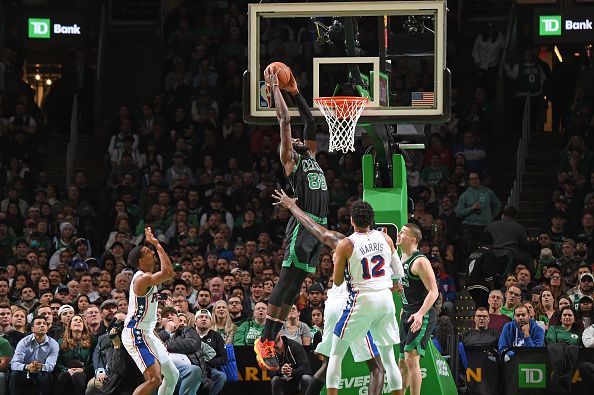 BOSTON, MA - DECEMBER 1: Neemias Queta #88 of the Boston Celtics dunks the ball during the game against the Philadelphia 76ers on December 1, 2023 at the TD Garden in Boston, Massachusetts. NOTE TO USER: User expressly acknowledges and agrees that, by downloading and or using this photograph, User is consenting to the terms and conditions of the Getty Images License Agreement. Mandatory Copyright Notice: Copyright 2023 NBAE  (Photo by Brian Babineau/NBAE via Getty Images)