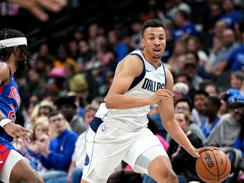 DALLAS, TX - OCTOBER 20: Dante Exum #0 of the Dallas Mavericks dribbles the ball during the game against the Detroit Pistons on October 20, 2023 at the American Airlines Center in Dallas, Texas. NOTE TO USER: User expressly acknowledges and agrees that, by downloading and or using this photograph, User is consenting to the terms and conditions of the Getty Images License Agreement. Mandatory Copyright Notice: Copyright 2023 NBAE (Photo by Glenn James/NBAE via Getty Images)