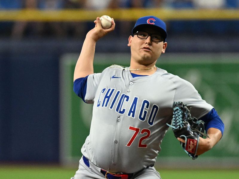 Jun 12, 2024; St. Petersburg, Florida, USA; Chicago Cubs starting pitcher Jameson Taillon (50) throws a pitch in the first inning against the Tampa Bay Rays at Tropicana Field. Mandatory Credit: Jonathan Dyer-USA TODAY Sports