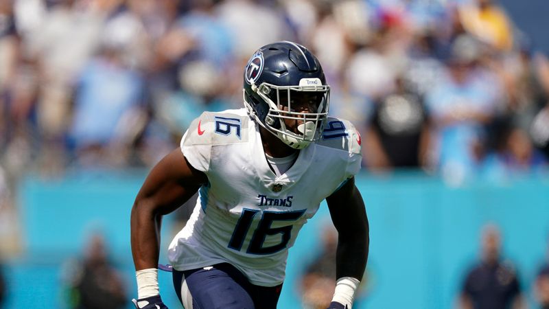 Tennessee Titans wide receiver Treylon Burks (16) plays against the Los Angeles Chargers during the second half of an NFL football game Sunday, Sept. 17, 2023, in Nashville, Tenn. (AP Photo/George Walker IV)