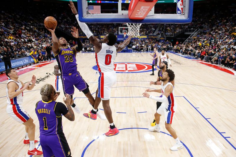 DETROIT, MI - NOVEMBER 4: Rui Hachimura #28 of the Los Angeles Lakers drives to the basket during the game against the Detroit Pistons on November 4, 2024 at Little Caesars Arena in Detroit, Michigan. NOTE TO USER: User expressly acknowledges and agrees that, by downloading and/or using this photograph, User is consenting to the terms and conditions of the Getty Images License Agreement. Mandatory Copyright Notice: Copyright 2024 NBAE (Photo by Brian Sevald/NBAE via Getty Images)