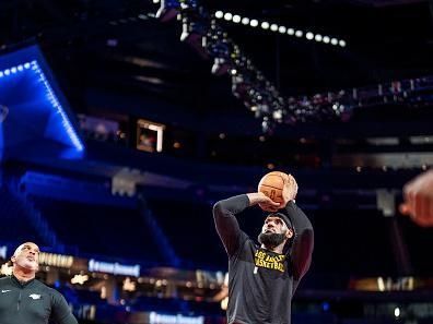 LAS VEGAS, NV - DECEMBER 9: LeBron James #23 of the Los Angeles Lakers warms up before the game against the Indiana Pacers during the In-Season Tournament Championship game on December 9, 2023 at T-Mobile Arena in Las Vegas, Nevada. NOTE TO USER: User expressly acknowledges and agrees that, by downloading and or using this photograph, User is consenting to the terms and conditions of the Getty Images License Agreement. Mandatory Copyright Notice: Copyright 2023 NBAE (Photo by Tyler Ross/NBAE via Getty Images)