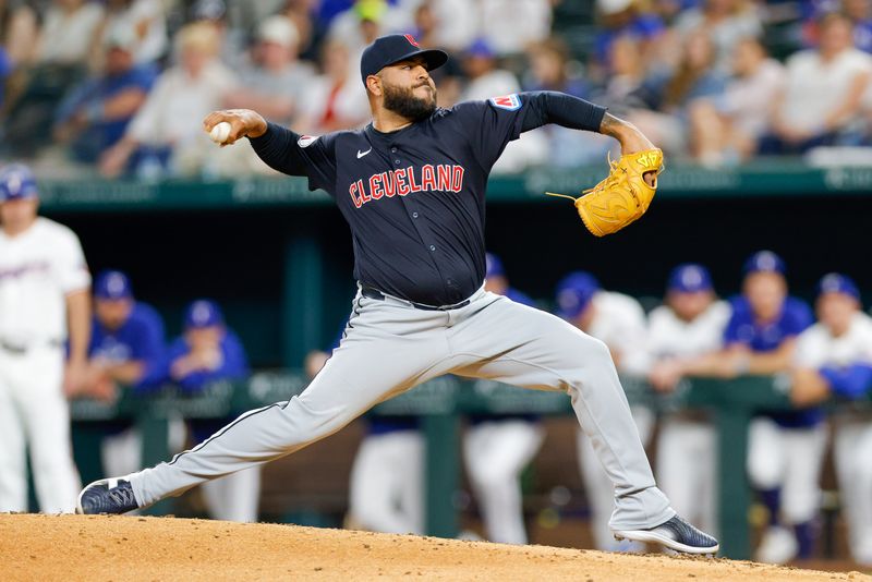 May 15, 2024; Arlington, Texas, USA; Cleveland Guardians pitcher Pedro Avila (60) throws during the eighth inning against the Texas Rangers at Globe Life Field. Mandatory Credit: Andrew Dieb-USA TODAY Sports