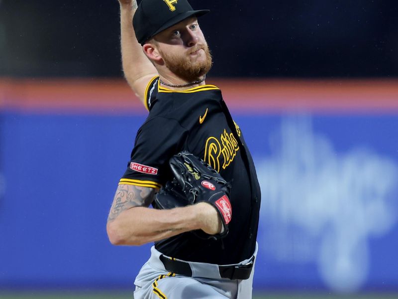 May 14, 2025; New York City, New York, USA; Pittsburgh Pirates starting pitcher Bailey Falter (6) pitches against the New York Mets during the first inning at Citi Field. Mandatory Credit: Brad Penner-Imagn Images