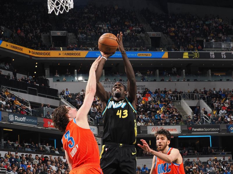 INDIANAPOLIS, IN - APRIL 5:  Pascal Siakam #43 of the Indiana Pacers goes to the basket during the game on April 5, 2024 at Gainbridge Fieldhouse in Indianapolis, Indiana. NOTE TO USER: User expressly acknowledges and agrees that, by downloading and or using this Photograph, user is consenting to the terms and conditions of the Getty Images License Agreement. Mandatory Copyright Notice: Copyright 2024 NBAE (Photo by Ron Hoskins/NBAE via Getty Images)