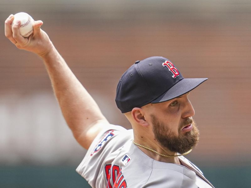 Jun 1, 2025; Cumberland, Georgia, USA; Boston Red Sox starting pitcher Garrett Crochet (35) pitches against the Atlanta Braves during the first inning at Truist Park. Mandatory Credit: Dale Zanine-Imagn Images