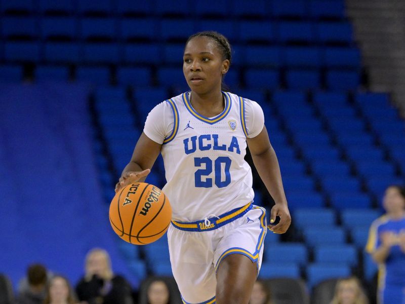 Dec 20, 2022; Los Angeles, California, USA;  UCLA Bruins guard Charisma Osborne (20) handles the ball in the first half against the Fresno State Bulldogs at Pauley Pavilion presented by Wescom. Mandatory Credit: Jayne Kamin-Oncea-USA TODAY Sports