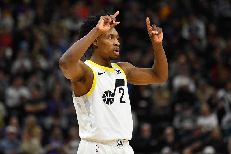 SALT LAKE CITY, UTAH - FEBRUARY 01: Collin Sexton #2 of the Utah Jazz looks on during the second half against the Philadelphia 76ers at Delta Center on February 01, 2024 in Salt Lake City, Utah. NOTE TO USER: User expressly acknowledges and agrees that, by downloading and or using this photograph, User is consenting to the terms and conditions of the Getty Images License Agreement. (Photo by Alex Goodlett/Getty Images)