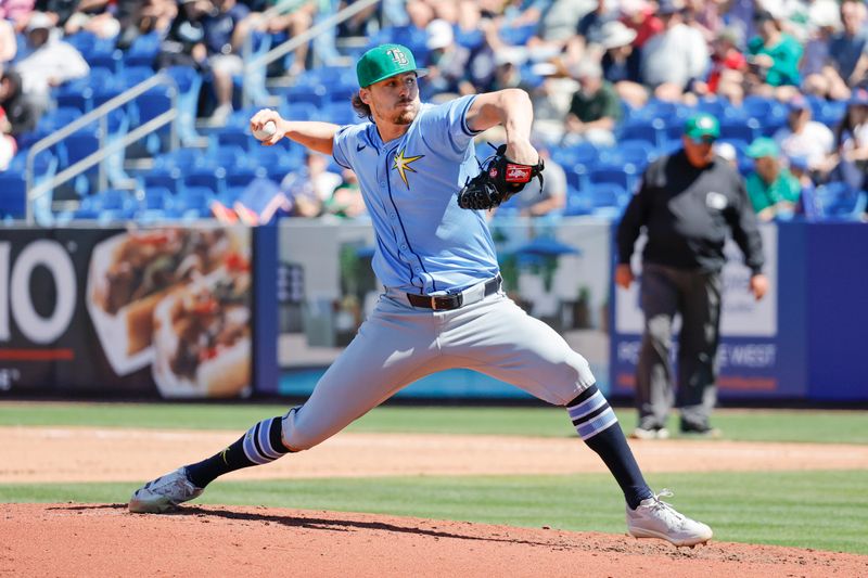 Mar 17, 2025; Port St. Lucie, Florida, USA;  Tampa Bay Rays pitcher Mason Englert (59) throws a pitch during the fourth inning against the New York Mets at Clover Park. Mandatory Credit: Reinhold Matay-Imagn Images 