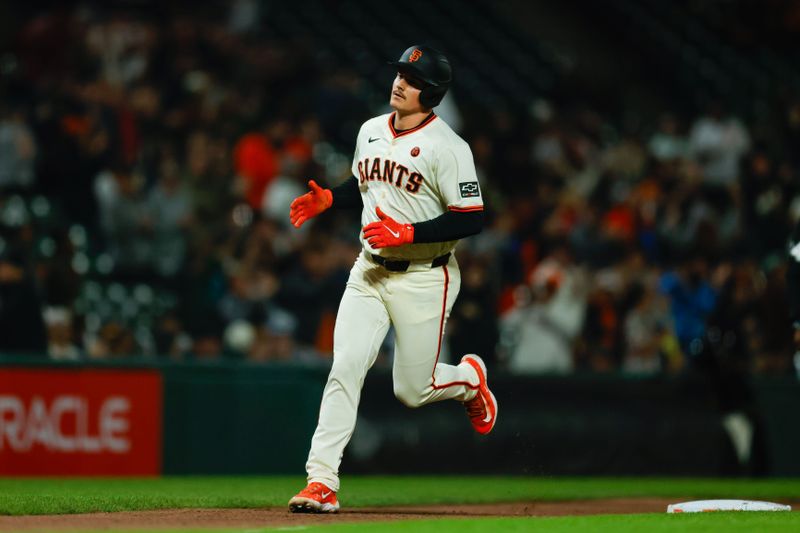 Jul 10, 2024; San Francisco, California, USA; San Francisco Giants third base Matt Chapman (26) rounds the bases after hitting a home run during the ninth inning against the Toronto Blue Jays at Oracle Park. Mandatory Credit: Sergio Estrada-USA TODAY Sports