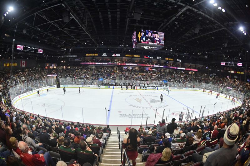 Nov 7, 2023; Tempe, Arizona, USA; General view of Mullett Arena in the second period of the game between the Arizona Coyotes and the Seattle Kraken. Mandatory Credit: Matt Kartozian-USA TODAY Sports