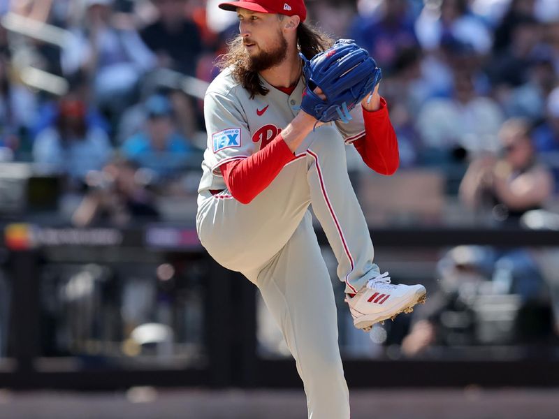 Apr 23, 2025; New York City, New York, USA; Philadelphia Phillies relief pitcher Matt Strahm (25) pitches against the New York Mets during the seventh inning at Citi Field. Mandatory Credit: Brad Penner-Imagn Images