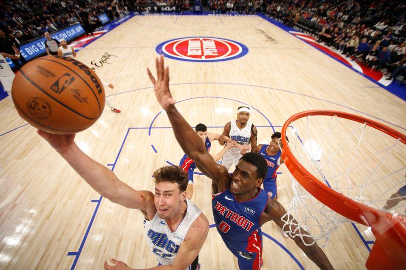 DETROIT, MI - FEBRUARY 24:  Franz Wagner #22 of the Orlando Magic goes to the basket during the game on February 24, 2024 at Little Caesars Arena in Detroit, Michigan. NOTE TO USER: User expressly acknowledges and agrees that, by downloading and/or using this photograph, User is consenting to the terms and conditions of the Getty Images License Agreement. Mandatory Copyright Notice: Copyright 2024 NBAE (Photo by Brian Sevald/NBAE via Getty Images)