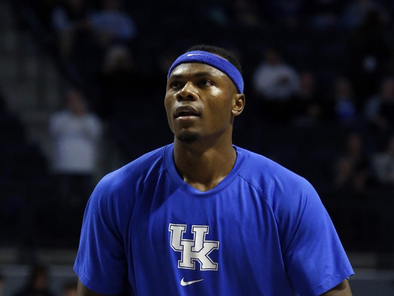 Jan 31, 2023; Oxford, Mississippi, USA; Kentucky Wildcats forward Oscar Tshiebwe (34) shoots prior to the game against the Mississippi Rebels at The Sandy and John Black Pavilion at Ole Miss. Mandatory Credit: Petre Thomas-USA TODAY Sports