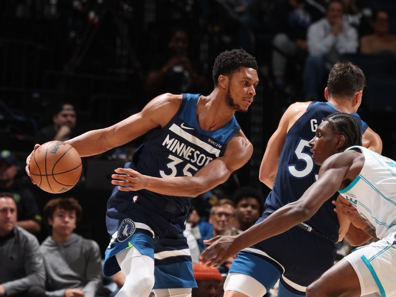 MINNEAPOLIS, MN -  NOVEMBER 4: PJ Dozier #35 of the Minnesota Timberwolves dribbles the ball during the game against the Charlotte Hornets on November 4, 2024 at Target Center in Minneapolis, Minnesota. NOTE TO USER: User expressly acknowledges and agrees that, by downloading and or using this Photograph, user is consenting to the terms and conditions of the Getty Images License Agreement. Mandatory Copyright Notice: Copyright 2024 NBAE (Photo by David Sherman/NBAE via Getty Images)