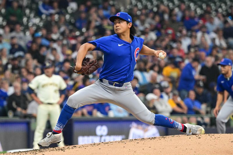 May 29, 2024; Milwaukee, Wisconsin, USA; Chicago Cubs starting pitcher Shota Imanaga (18) pitches in the first inning against the Milwaukee Brewers at American Family Field. Mandatory Credit: Benny Sieu-USA TODAY Sports