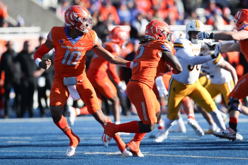 Oct 28, 2023; Boise, Idaho, USA; Boise State Broncos running back Ashton Jeanty (2) carries the ball during the first half against the against the Wyoming Cowboys at Albertsons Stadium. Mandatory Credit: Brian Losness-USA TODAY Sports
