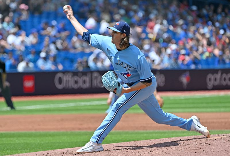 Jun 1, 2023; Toronto, Ontario, CAN;   Toronto Blue Jays starting pitcher Kevin Gausman (34) delivers a pitch against the Milwaukee Brewers in the second inning at Rogers Centre. Mandatory Credit: Dan Hamilton-USA TODAY Sports