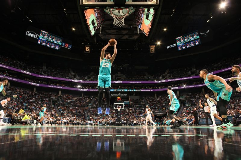 CHARLOTTE, NC - APRIL 9: Vasilije Micic #22 of the Charlotte Hornets grabs the rebound during the game against the Dallas Mavericks on April 9, 2024 at Spectrum Center in Charlotte, North Carolina. NOTE TO USER: User expressly acknowledges and agrees that, by downloading and or using this photograph, User is consenting to the terms and conditions of the Getty Images License Agreement. Mandatory Copyright Notice: Copyright 2024 NBAE (Photo by Kent Smith/NBAE via Getty Images)