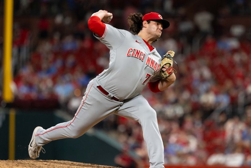 Sep 30, 2023; St. Louis, Missouri, USA; Cincinnati Reds relief pitcher Ian Gibaut (79) enters the game in the eighth inning against the St. Louis Cardinals at Busch Stadium. Mandatory Credit: Zach Dalin-USA TODAY Sports