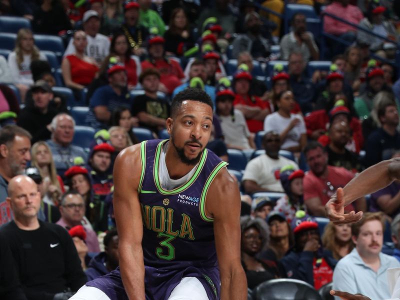 NEW ORLEANS, LA - NOVEMBER 27:  CJ McCollum #3 of the New Orleans Pelicans dribbles the ball during the game against the Toronto Raptors  during a regular season game on November 27, 2024 at the Smoothie King Center in New Orleans, Louisiana. NOTE TO USER: User expressly acknowledges and agrees that, by downloading and or using this Photograph, user is consenting to the terms and conditions of the Getty Images License Agreement. Mandatory Copyright Notice: Copyright 2024 NBAE (Photo by Layne Murdoch Jr./NBAE via Getty Images)