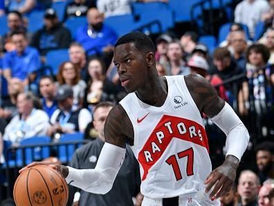 ORLANDO, FL - NOVEMBER 21: Dennis Schroder #17 of the Toronto Raptors dribbles the ball during the game against the Orlando Magic during the In-Season Tournament on November 21, 2023 at Amway Center in Orlando, Florida. NOTE TO USER: User expressly acknowledges and agrees that, by downloading and or using this photograph, User is consenting to the terms and conditions of the Getty Images License Agreement. Mandatory Copyright Notice: Copyright 2023 NBAE (Photo by Fernando Medina/NBAE via Getty Images)