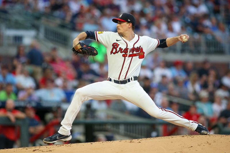 Sep 7, 2023; Atlanta, Georgia, USA; Atlanta Braves starting pitcher Max Fried (54) throws against the St. Louis Cardinals in the second inning at Truist Park. Mandatory Credit: Brett Davis-USA TODAY Sports