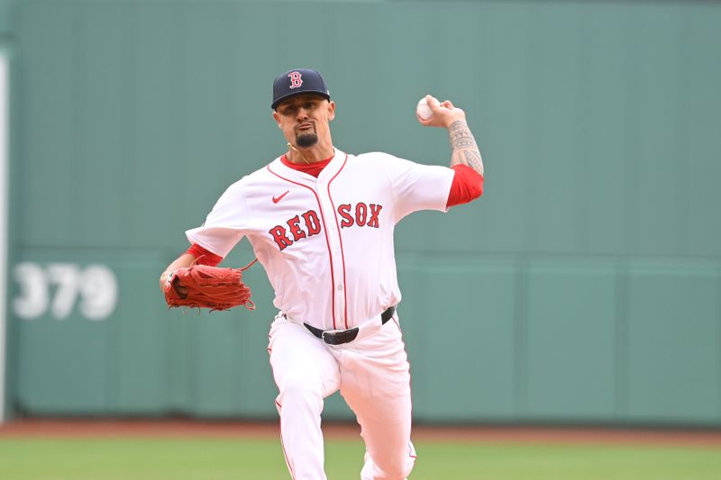 Apr 18, 2024; Boston, Massachusetts, USA; Boston Red Sox starting pitcher Brennan Bernardino (83) pitches against the Cleveland Guardians during the first inning at Fenway Park. Mandatory Credit: Eric Canha-USA TODAY Sports