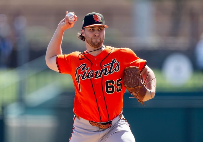 Mar 2, 2026; Phoenix, Arizona, USA; San Francisco Giants pitcher Landen Roupp against the Chicago White Sox during a spring training game at Camelback Ranch-Glendale. Mandatory Credit: Mark J. Rebilas-Imagn Images