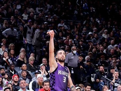 SACRAMENTO, CA - JANUARY 2: Chris Duarte #3 of the Sacramento Kings looks on during the game against the Charlotte Hornets on January 2, 2024 at Golden 1 Center in Sacramento, California. NOTE TO USER: User expressly acknowledges and agrees that, by downloading and or using this Photograph, user is consenting to the terms and conditions of the Getty Images License Agreement. Mandatory Copyright Notice: Copyright 2024 NBAE (Photo by Rocky Widner/NBAE via Getty Images)