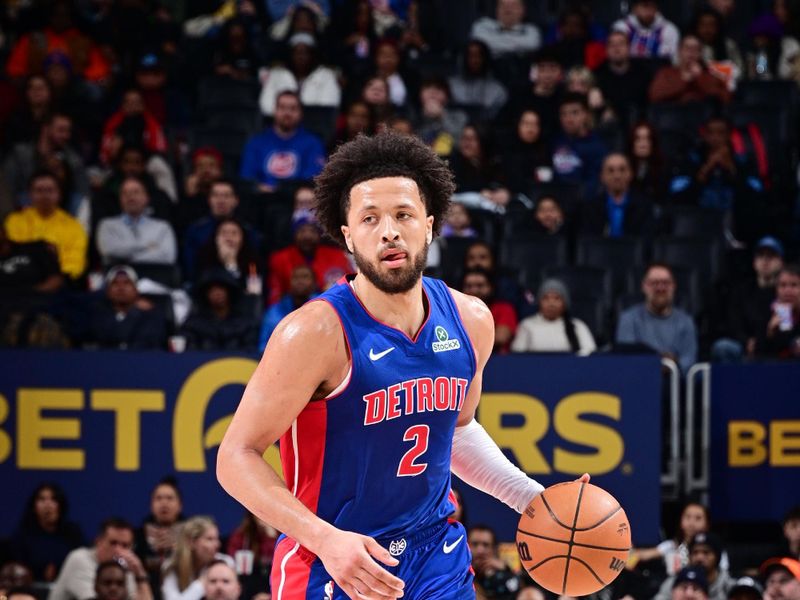 DETROIT, MI - JANUARY 16: Cade Cunningham #2 of the Detroit Pistons dribbles the ball during the game against the Indiana Pacers on January 16, 2025 at Little Caesars Arena in Detroit, Michigan. NOTE TO USER: User expressly acknowledges and agrees that, by downloading and/or using this photograph, User is consenting to the terms and conditions of the Getty Images License Agreement. Mandatory Copyright Notice: Copyright 2025 NBAE (Photo by Chris Schwegler/NBAE via Getty Images)