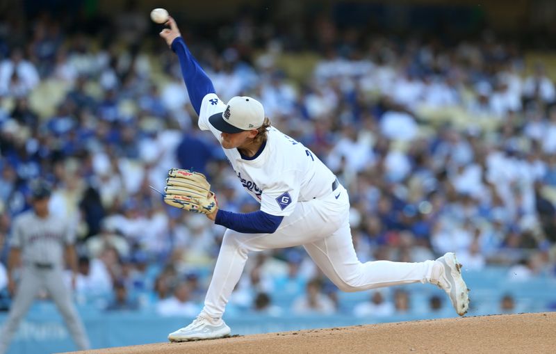 Jul 4, 2024; Los Angeles, California, USA; Los Angeles Dodgers pitcher Landon Knack (96) throws during the first inning against the Arizona Diamondbacks at Dodger Stadium. Mandatory Credit: Jason Parkhurst-USA TODAY Sports