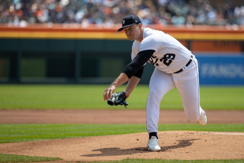 Aug 5, 2023; Detroit, Michigan, USA; Detroit Tigers starting pitcher Tarik Skubal (29) delivers in the first inning against the Tampa Bay Rays at Comerica Park. Mandatory Credit: David Reginek-USA TODAY Sports