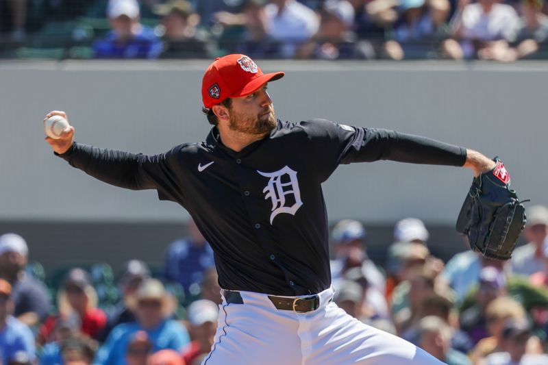 Mar 14, 2024; Lakeland, Florida, USA; Detroit Tigers starting pitcher Casey Mize (12) pitches during the first inning against the New York Yankees at Publix Field at Joker Marchant Stadium. Mandatory Credit: Mike Watters-USA TODAY Sports