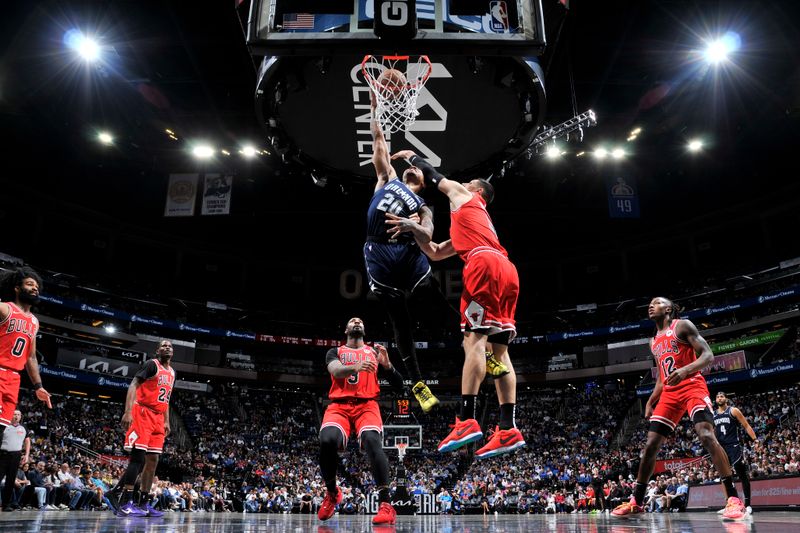 ORLANDO, FL - APRIL 7: Markelle Fultz #20 of the Orlando Magic drives to the basket during the game against the Chicago Bulls on April 7, 2024 at the Kia Center in Orlando, Florida. NOTE TO USER: User expressly acknowledges and agrees that, by downloading and or using this photograph, User is consenting to the terms and conditions of the Getty Images License Agreement. Mandatory Copyright Notice: Copyright 2024 NBAE (Photo by Fernando Medina/NBAE via Getty Images)