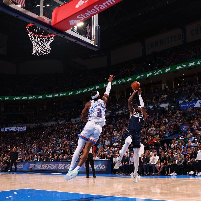 OKLAHOMA CITY, OK - MARCH 14: Jaden Hardy #1 of the Dallas Mavericks shoots the ball during the game against the Oklahoma City Thunder on March 13, 2024 at Paycom Arena in Oklahoma City, Oklahoma. NOTE TO USER: User expressly acknowledges and agrees that, by downloading and or using this photograph, User is consenting to the terms and conditions of the Getty Images License Agreement. Mandatory Copyright Notice: Copyright 2024 NBAE (Photo by Zach Beeker/NBAE via Getty Images)