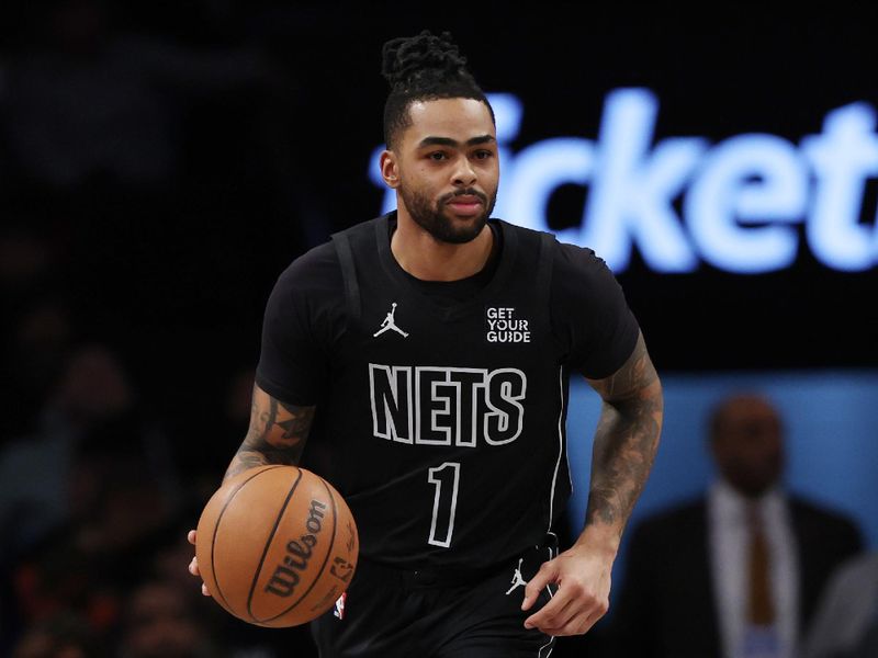 NEW YORK, NEW YORK - FEBRUARY 05: D'Angelo Russell #1 of the Brooklyn Nets in action during the game against the Brooklyn Nets at Barclays Center on February 05, 2025 in the Brooklyn borough of New York City. The Wizards won 119-102. NOTE TO USER: User expressly acknowledges and agrees that, by downloading and or using this photograph, User is consenting to the terms and conditions of the Getty Images License Agreement. (Photo by Sarah Stier/Getty Images)