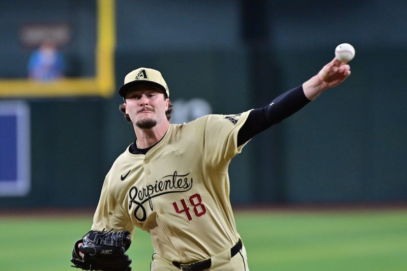 Jun 4, 2024; Phoenix, Arizona, USA;  Arizona Diamondbacks pitcher Blake Walston (48) throws in the first inning against the San Francisco Giants at Chase Field. Mandatory Credit: Matt Kartozian-USA TODAY Sports