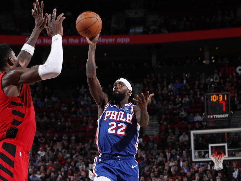 PORTLAND, OR - JANUARY 29: Patrick Beverley #22 of the Philadelphia 76ers shoots the ball during the game against the Portland Trail Blazers on January 29, 2024 at the Moda Center Arena in Portland, Oregon. NOTE TO USER: User expressly acknowledges and agrees that, by downloading and or using this photograph, user is consenting to the terms and conditions of the Getty Images License Agreement. Mandatory Copyright Notice: Copyright 2024 NBAE (Photo by Cameron Browne/NBAE via Getty Images)