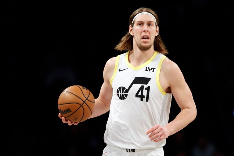 NEW YORK, NEW YORK - JANUARY 29: Kelly Olynyk #41 of the Utah Jazz dribbles during the first half against the Brooklyn Nets at Barclays Center on January 29, 2024 in the Brooklyn borough of New York City. NOTE TO USER: User expressly acknowledges and agrees that, by downloading and/or using this Photograph, user is consenting to the terms and conditions of the Getty Images License Agreement. (Photo by Sarah Stier/Getty Images)