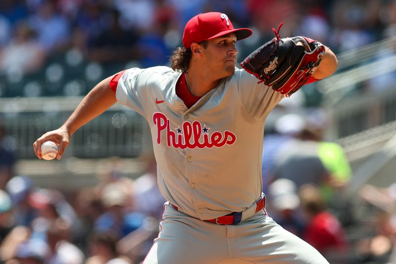 Jul 7, 2024; Atlanta, Georgia, USA; Philadelphia Phillies pitcher Tyler Phillips (48) throws against the Atlanta Braves in the sixth inning at Truist Park. Mandatory Credit: Brett Davis-USA TODAY Sports