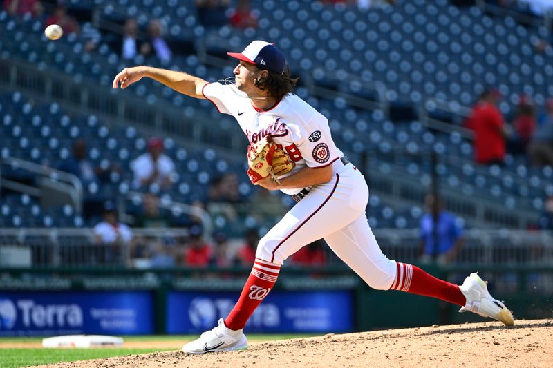 Sep 20, 2023; Washington, District of Columbia, USA; Washington Nationals relief pitcher Thaddeus Ward (68) throws to the Chicago White Sox during the ninth inning at Nationals Park. Mandatory Credit: Brad Mills-USA TODAY Sports