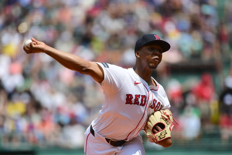 Jul 14, 2024; Boston, Massachusetts, USA;  Boston Red Sox starting pitcher Brayan Bello (66) pitches during the first inning against the Kansas City Royals at Fenway Park. Mandatory Credit: Bob DeChiara-USA TODAY Sports